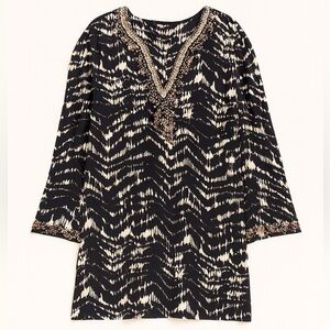 New Soft Surroundings Akira V-Neck Tunic Beach Coverup Resort Black White Medium